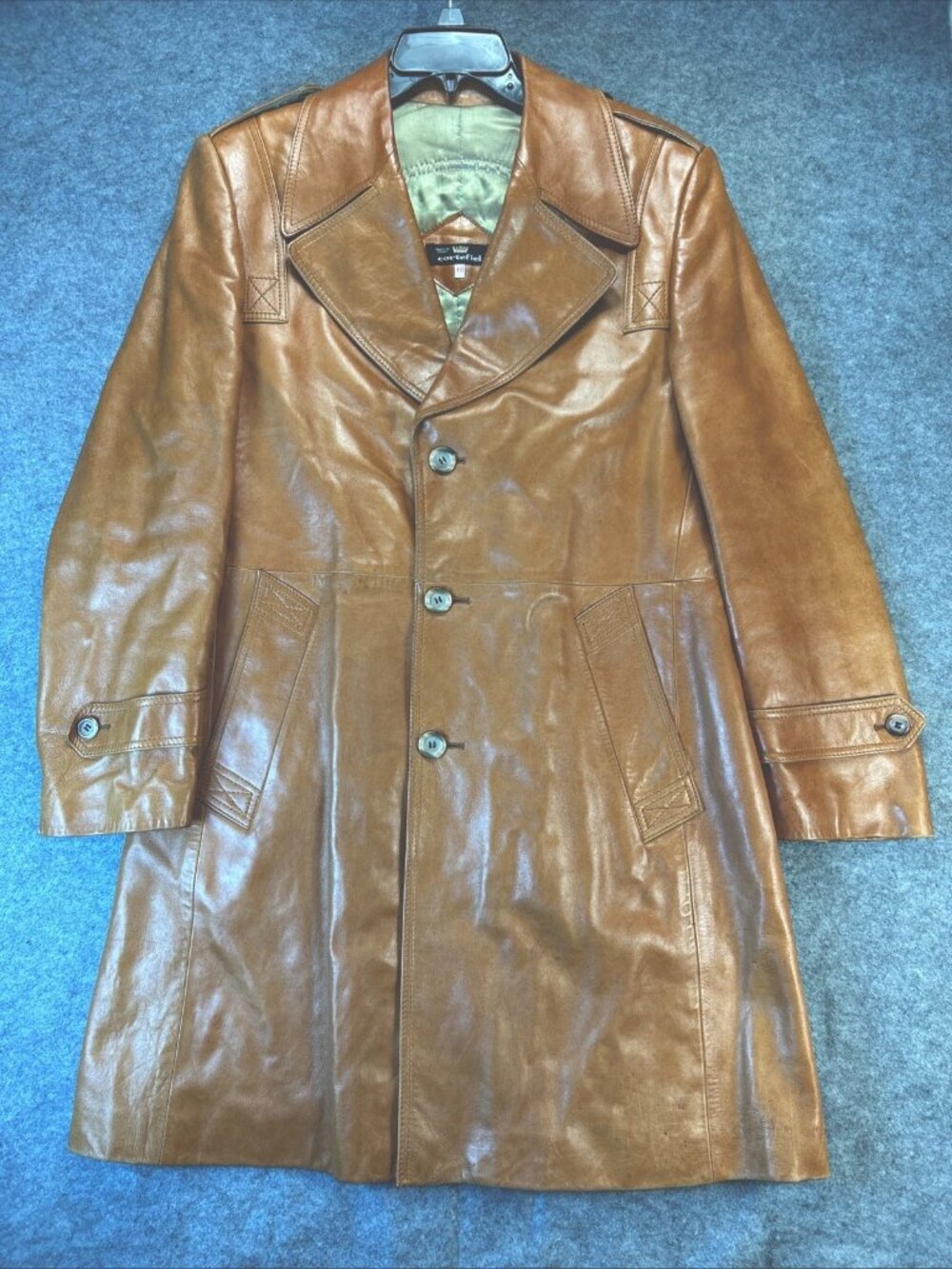 Cortefiel Leather Trench Coat 40 Belted Long Jacket Made in Spain Vintage “Read”